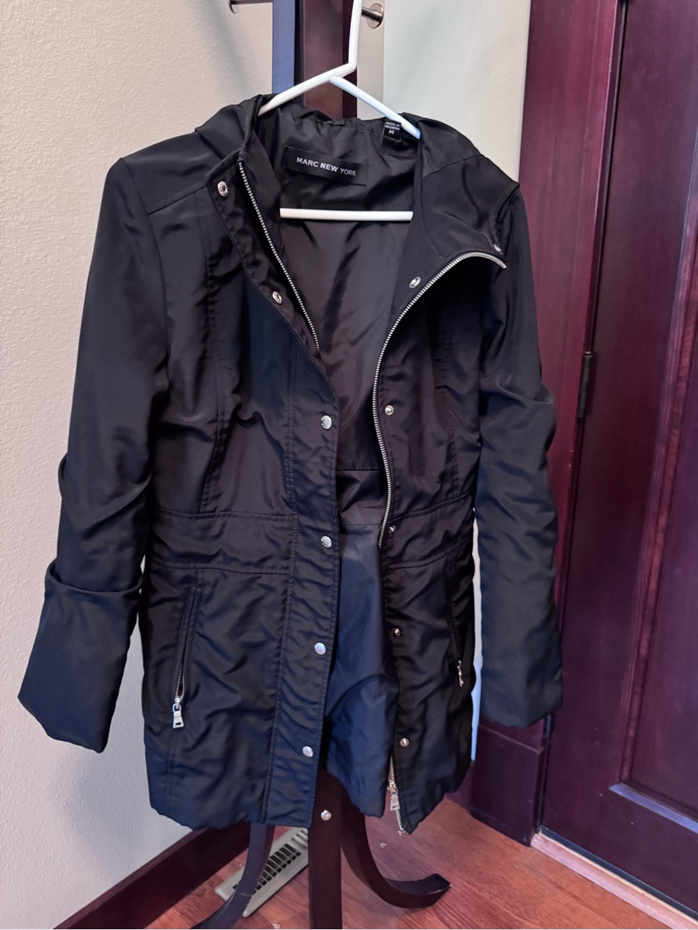 Marc New York Black Hooded Utility Jacket with Zip Pockets